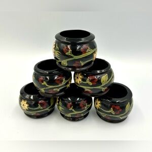 Hand Painted Folk Art Napkin Rings: Colorful Wood Decor, Set of 6